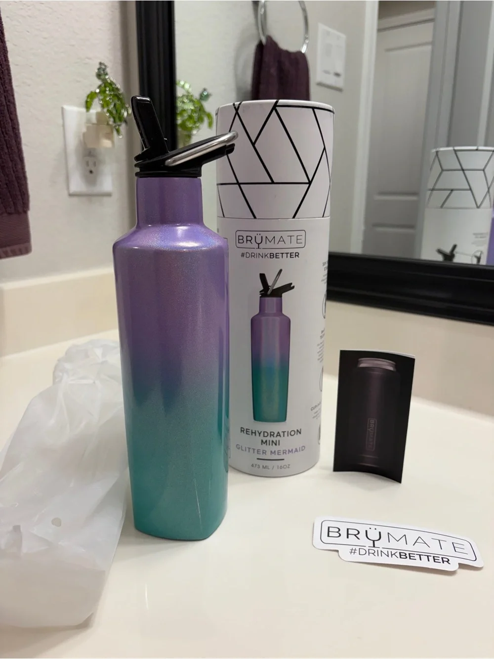 Brumate Rehydration Mini Water Bottle - 16oz Glitter Mermaid- NIB